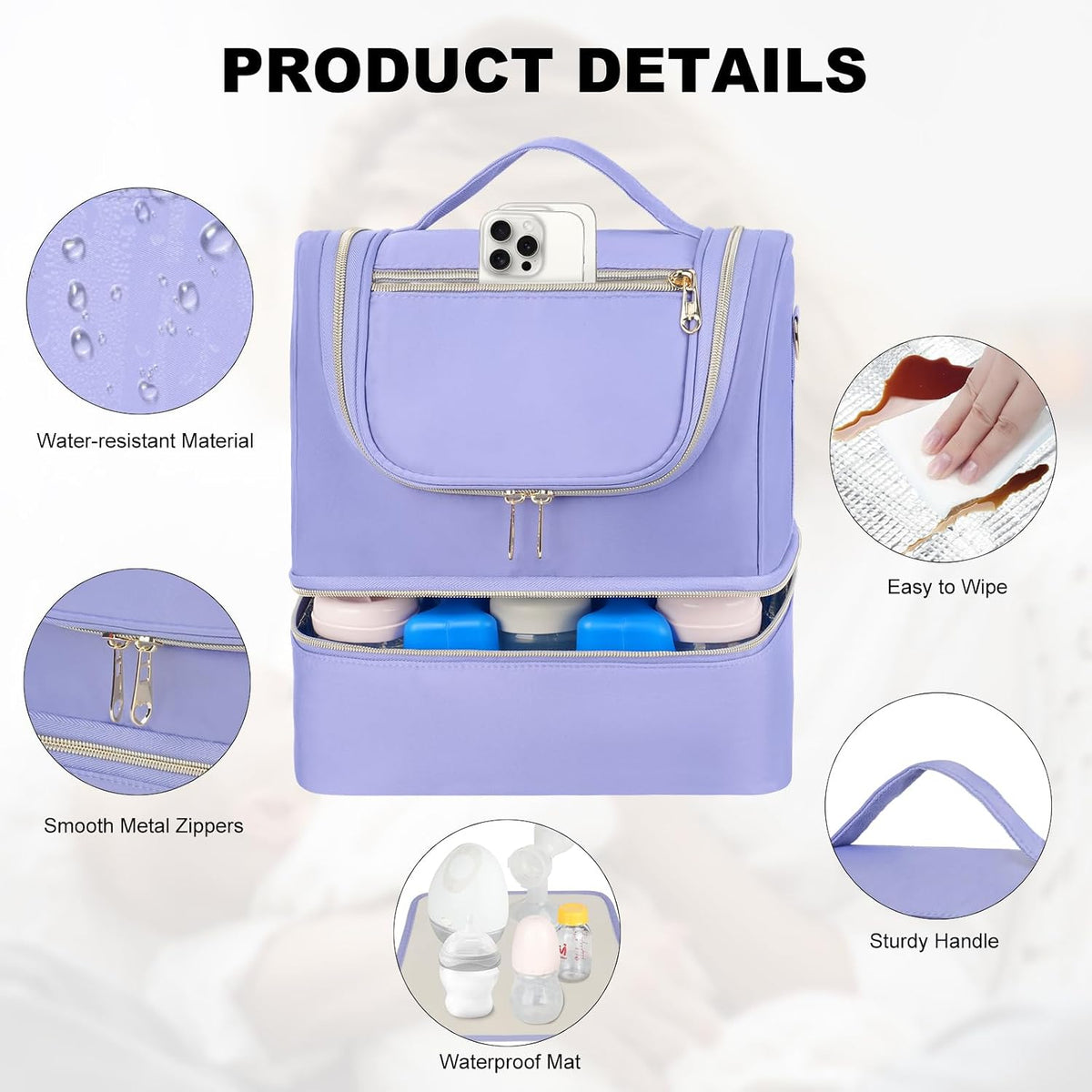 Wearable Breast Pump Bag with Cooler Compartment Fits for Willow/Eufy/Elvie/Momcozy M5/S12 Pro/Medela, Breast Milk Travel Tote Bag with Ice Pack & Waterproof Mat,Black