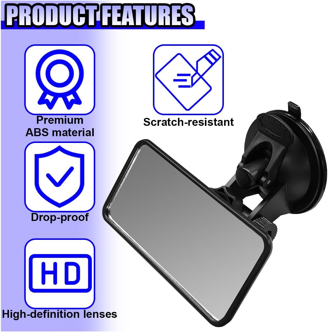 Car Mirror for Baby, Clip-on Wide Angle Rear View Convex Mirrors, Car Seat Mirror for Baby Rear Facing, 360° Adjustable Car Seat Mirrors for Viewing Infant Toddler Child (Sucker)