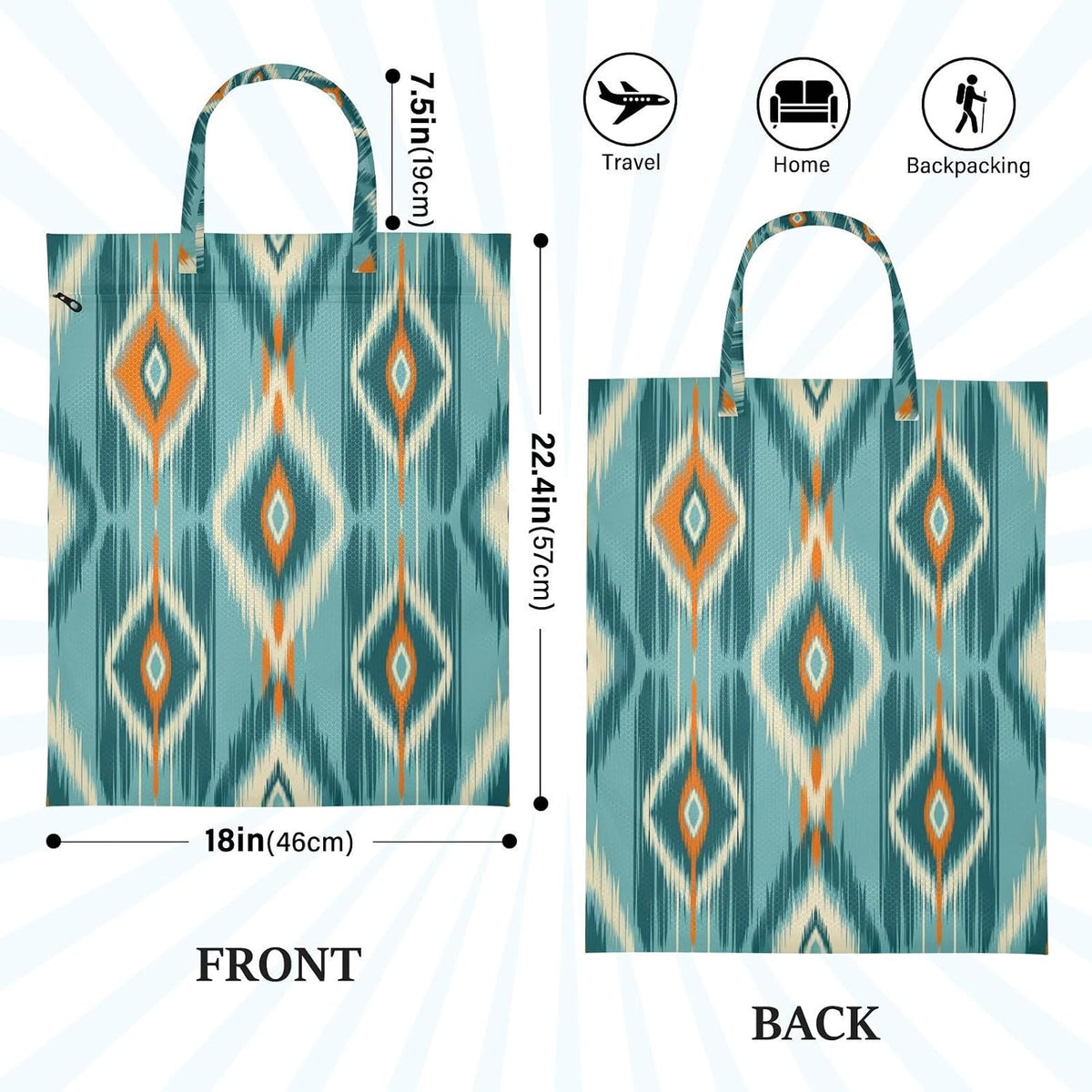 Boho Blue Waterproof Travel Laundry Bag Reusable 2-Pack