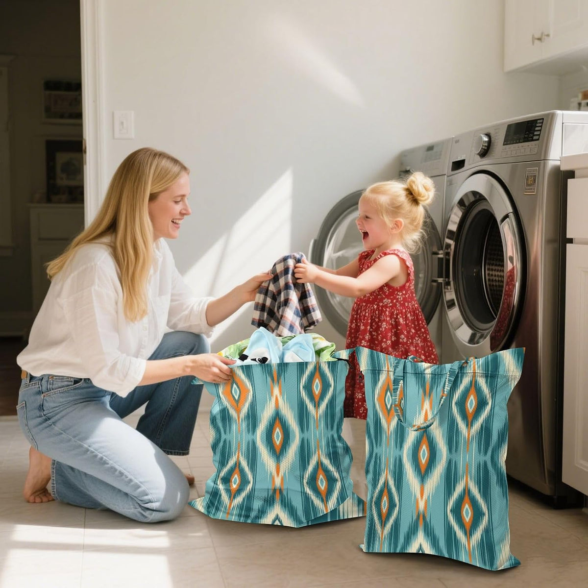 Boho Blue Waterproof Travel Laundry Bag Reusable 2-Pack