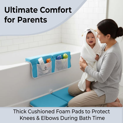 Blue Bath Kneeler & Elbow Rest Pad Set with Baby Bath Towel, Hooded, Dog