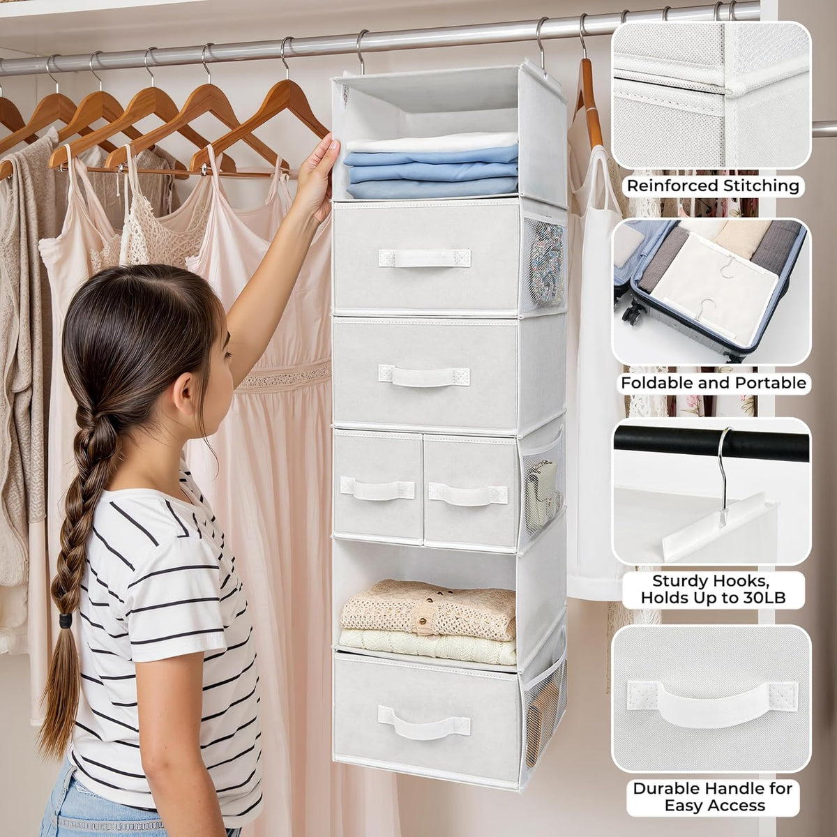Bundle of 1-Pack Behind Door Storage & 1-Pack Hanging Storgae Organizer for Closet