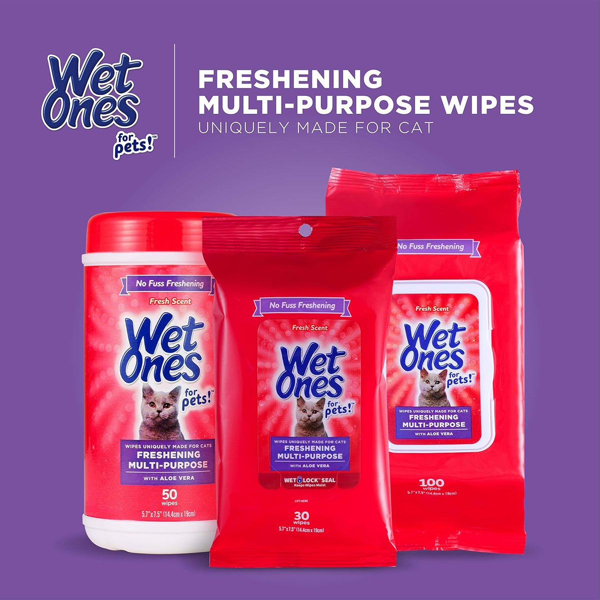 for Cats Freshening Wipes with Aloe Vera, Fresh, 12-Pk