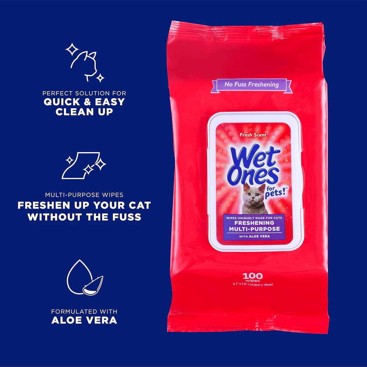 for Cats Freshening Wipes with Aloe Vera, Fresh, 12-Pk