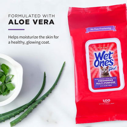 for Cats Freshening Wipes with Aloe Vera, Fresh, 12-Pk