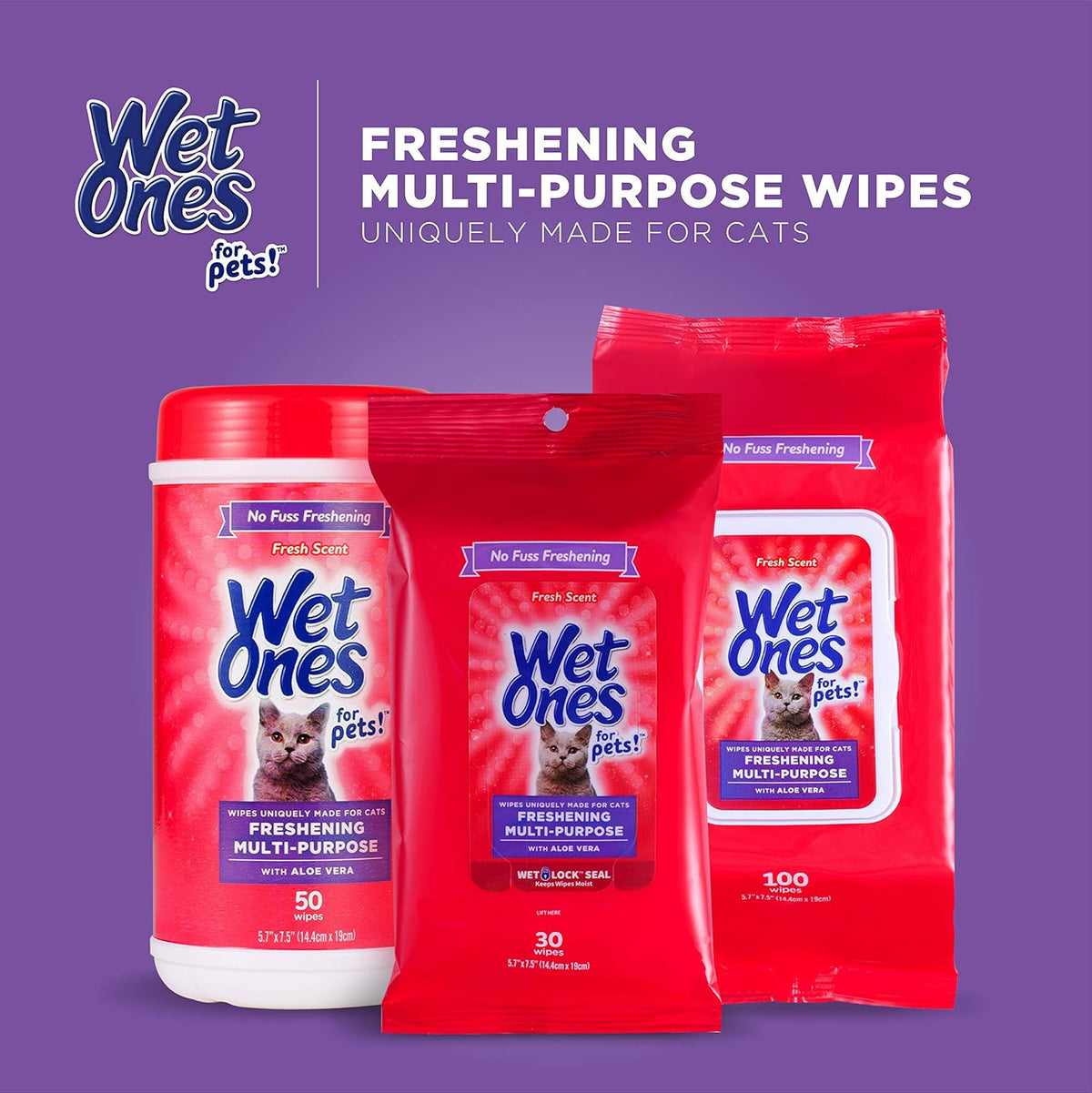 for Cats Freshening Wipes with Aloe Vera, Fresh, 12-Pk