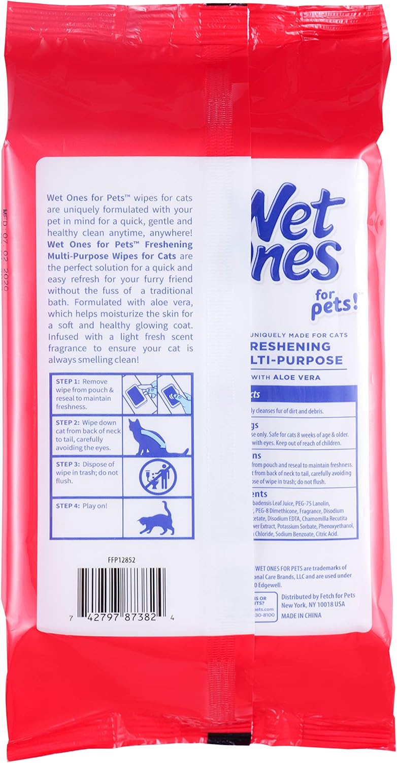 for Cats Freshening Wipes with Aloe Vera, Fresh, 12-Pk