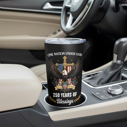 250 Years America Anniversary Tumbler, 20oz USA 250th Birthday Stainless Steel Insulated Tumbler, One Nation Under God Office Decor Desk Accessories Gifts for Coworkers