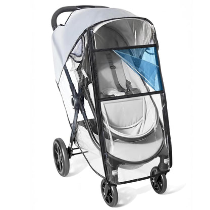 Universal Stroller Rain Cover, Waterproof Baby Travel Weather Shield with Clear Window, Breathable & PVC Poncho for Dust Snow Protection, Fits Most Standard Single Stroller Attachment