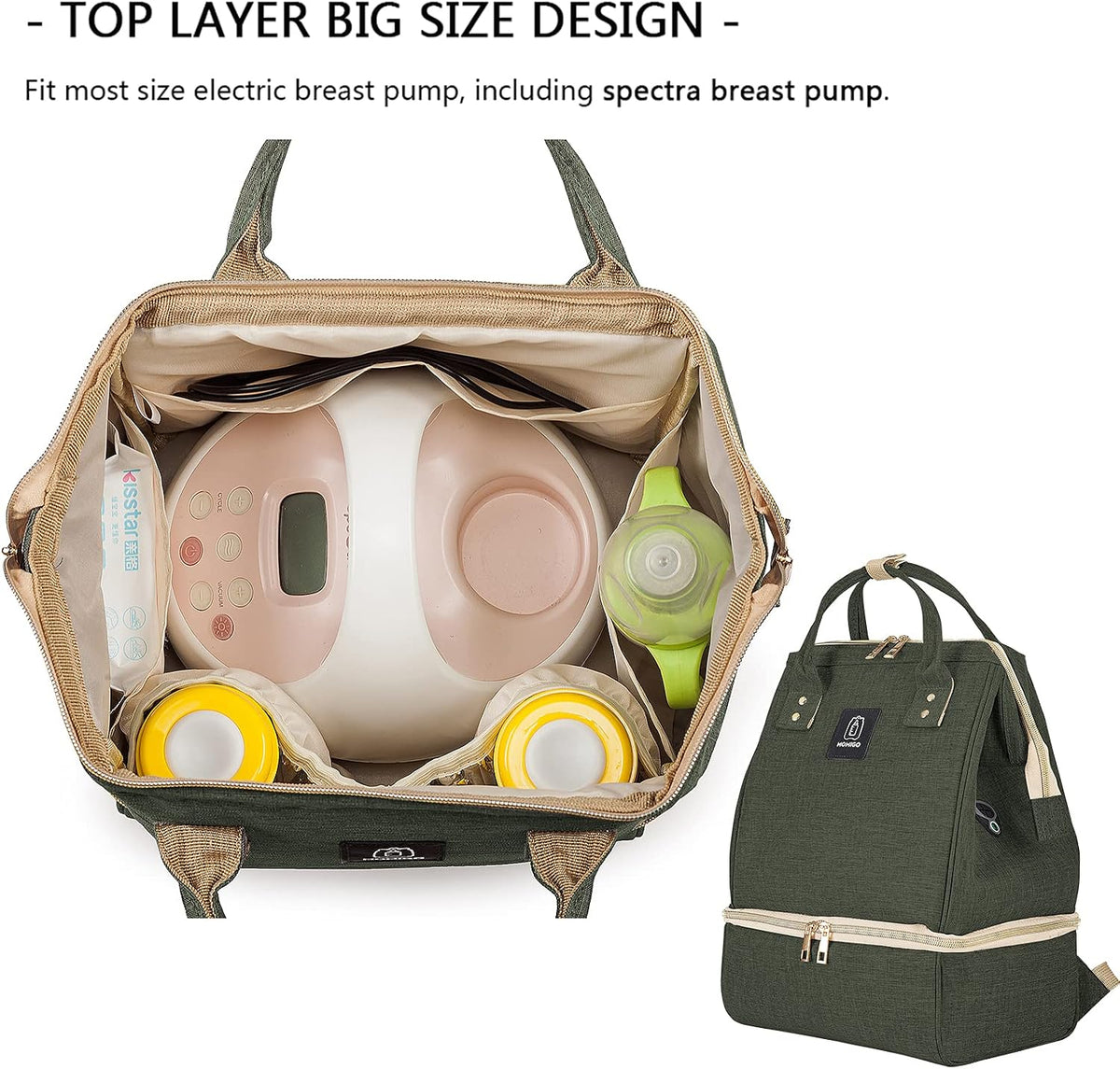 DiaperBreast Pump Backpack - Cooler and Moistureproof Bag Double Layer for Mother Outdoor Working Backpack with USB Charging Port, Large (Pink)