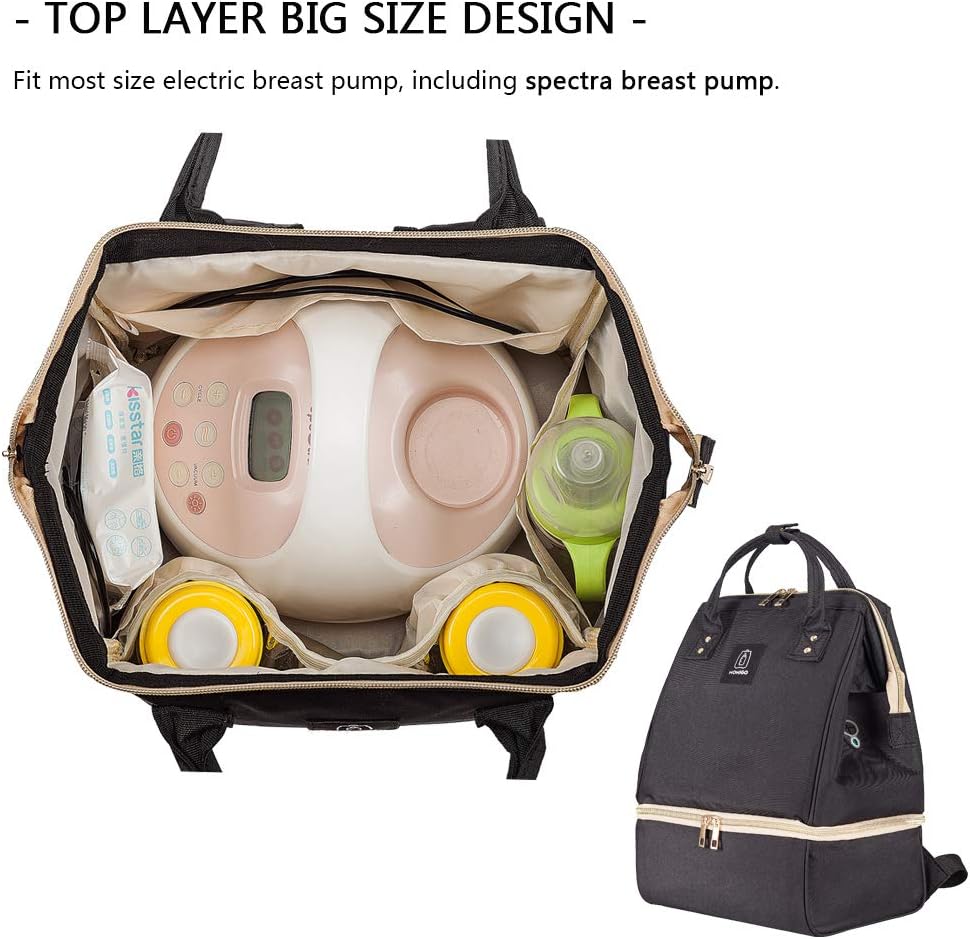 DiaperBreast Pump Backpack - Cooler and Moistureproof Bag Double Layer for Mother Outdoor Working Backpack with USB Charging Port, Large (Pink)