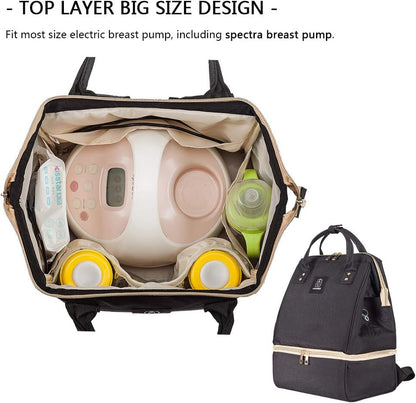 DiaperBreast Pump Backpack - Cooler and Moistureproof Bag Double Layer for Mother Outdoor Working Backpack with USB Charging Port, Large (Pink)