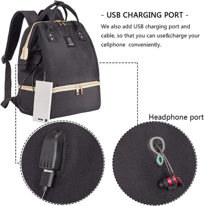 DiaperBreast Pump Backpack - Cooler and Moistureproof Bag Double Layer for Mother Outdoor Working Backpack with USB Charging Port, Large (Pink)
