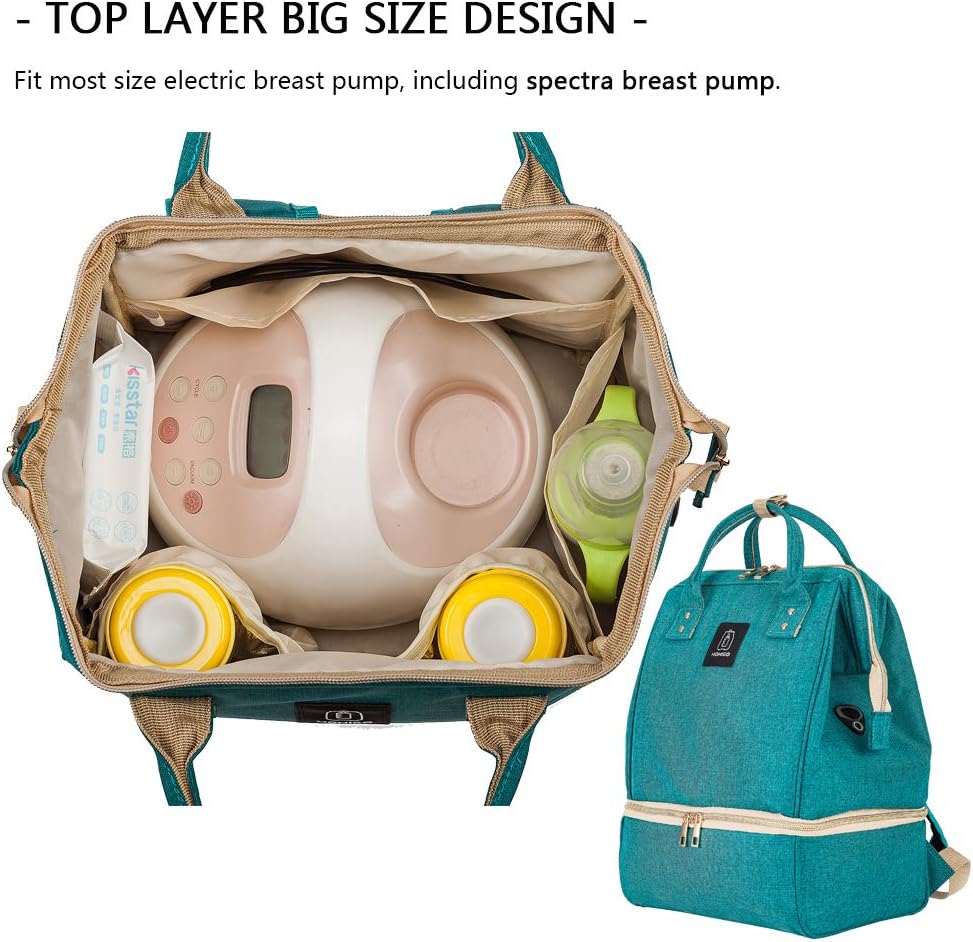 DiaperBreast Pump Backpack - Cooler and Moistureproof Bag Double Layer for Mother Outdoor Working Backpack with USB Charging Port, Large (Pink)