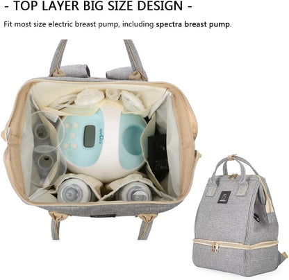DiaperBreast Pump Backpack - Cooler and Moistureproof Bag Double Layer for Mother Outdoor Working Backpack with USB Charging Port, Large (Pink)