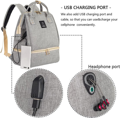 DiaperBreast Pump Backpack - Cooler and Moistureproof Bag Double Layer for Mother Outdoor Working Backpack with USB Charging Port, Large (Pink)