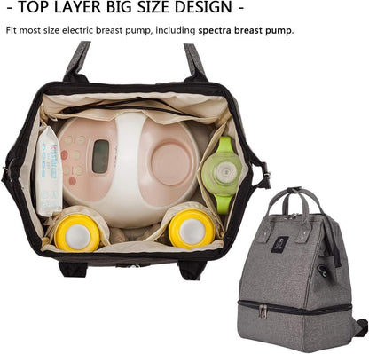 DiaperBreast Pump Backpack - Cooler and Moistureproof Bag Double Layer for Mother Outdoor Working Backpack with USB Charging Port, Large (Pink)