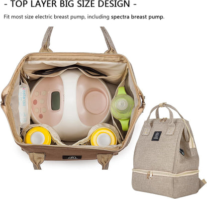 DiaperBreast Pump Backpack - Cooler and Moistureproof Bag Double Layer for Mother Outdoor Working Backpack with USB Charging Port, Large (Pink)