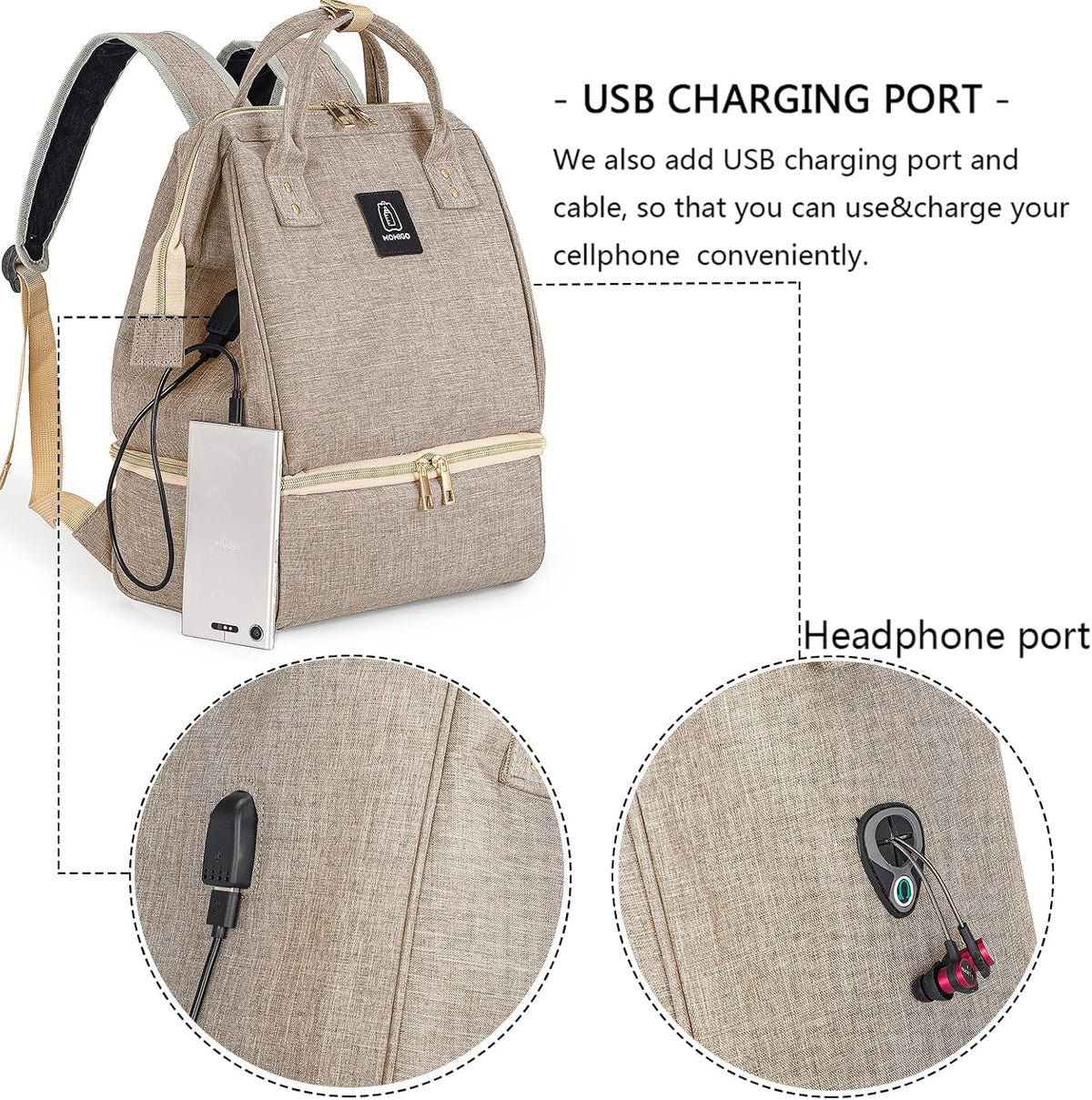 DiaperBreast Pump Backpack - Cooler and Moistureproof Bag Double Layer for Mother Outdoor Working Backpack with USB Charging Port, Large (Pink)