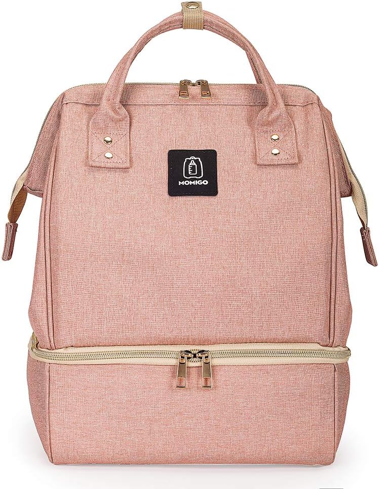 DiaperBreast Pump Backpack - Cooler and Moistureproof Bag Double Layer for Mother Outdoor Working Backpack with USB Charging Port, Large (Pink)