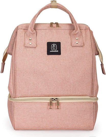 DiaperBreast Pump Backpack - Cooler and Moistureproof Bag Double Layer for Mother Outdoor Working Backpack with USB Charging Port, Large (Pink)
