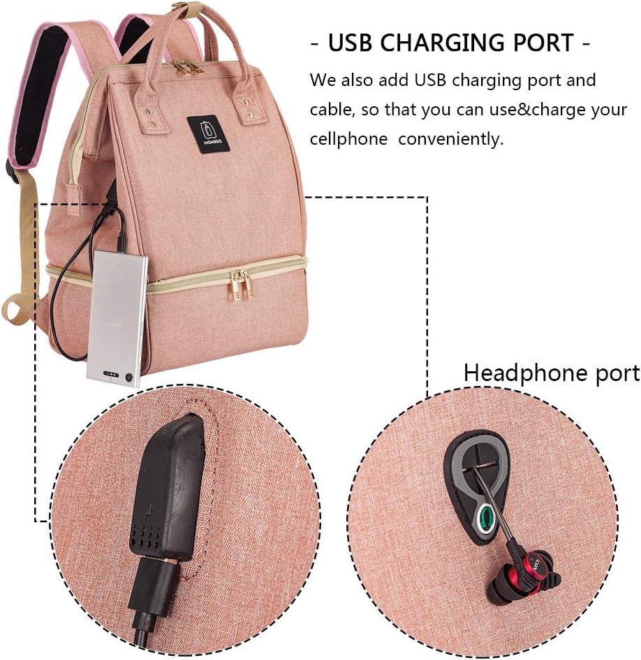DiaperBreast Pump Backpack - Cooler and Moistureproof Bag Double Layer for Mother Outdoor Working Backpack with USB Charging Port, Large (Pink)