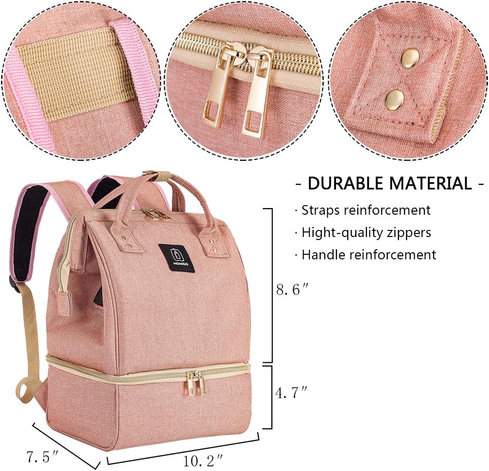 DiaperBreast Pump Backpack - Cooler and Moistureproof Bag Double Layer for Mother Outdoor Working Backpack with USB Charging Port, Large (Pink)