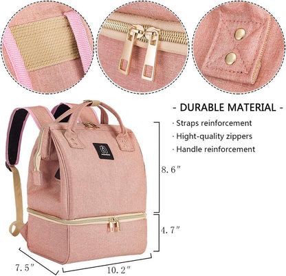 DiaperBreast Pump Backpack - Cooler and Moistureproof Bag Double Layer for Mother Outdoor Working Backpack with USB Charging Port, Large (Pink)