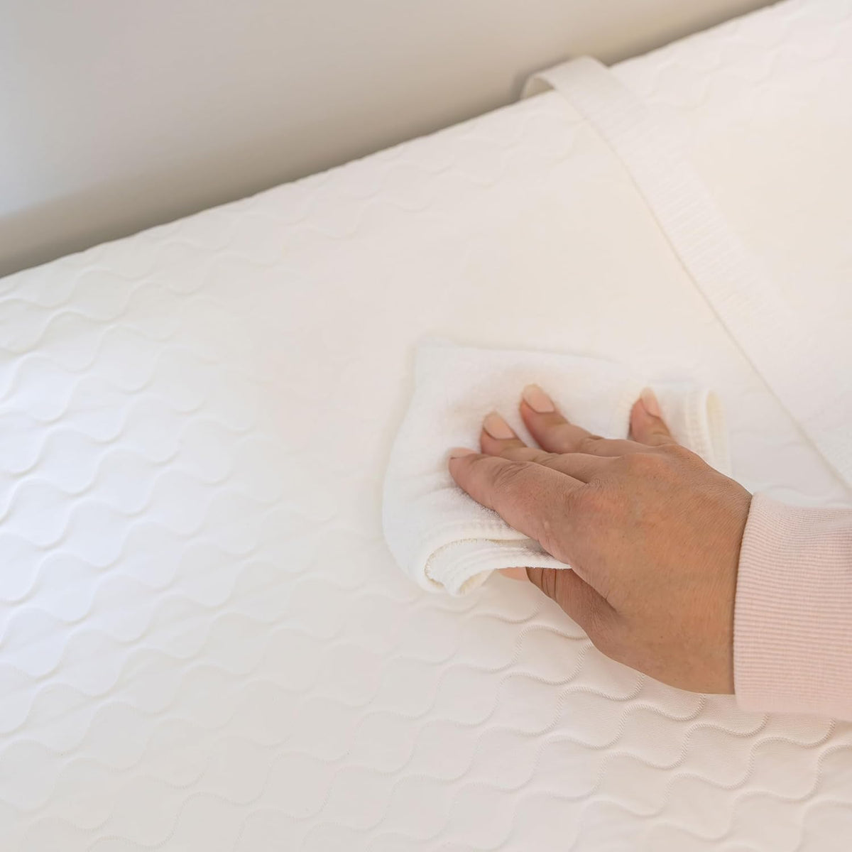 Baby Basics Changing Pad with Non-Slip Grip System, Waterproof Diaper Changing Pad for Dresser or Changing Table, Contoured Infant Changing Pad with Safety Strap, White