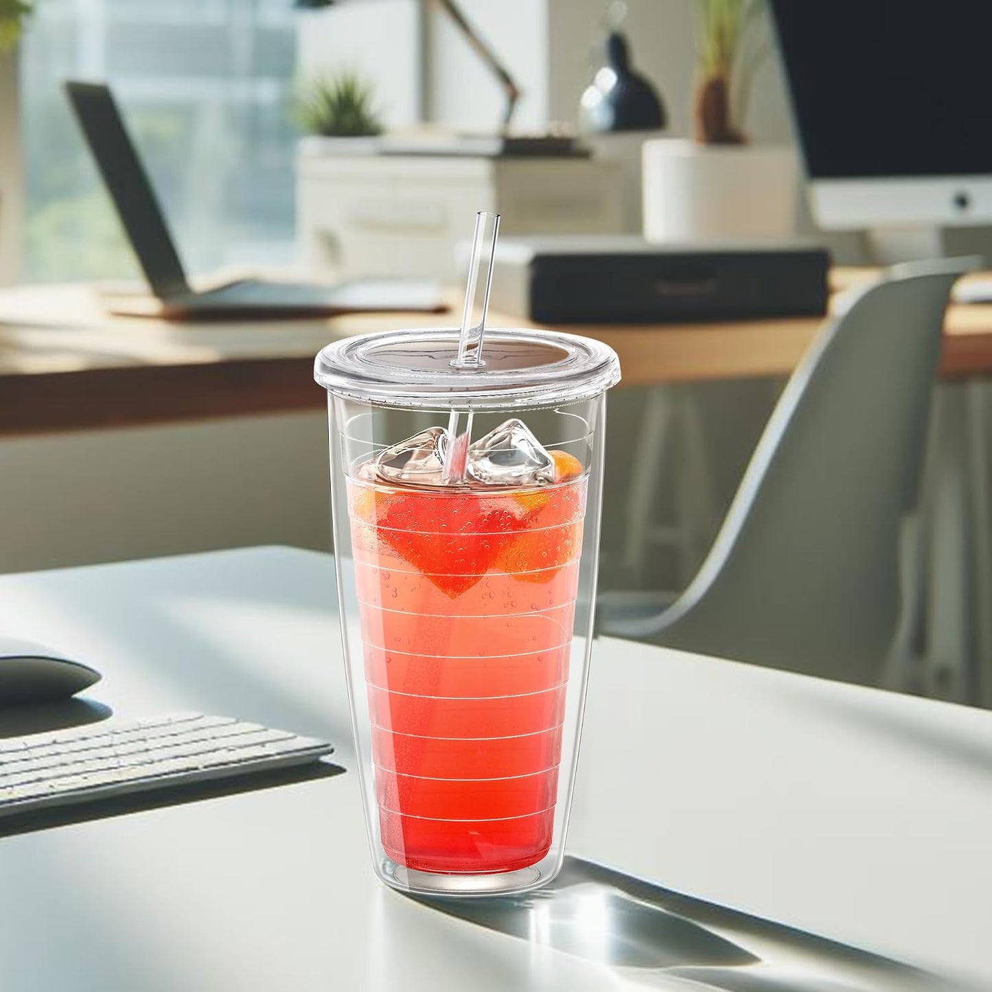 Alaska On-the-Go - 24-Ounce Insulated Plastic Tumblers with Lid and Straw (Set of 4), Double-Wall Travel Tumblers, All-Clear Drinking Glasses, BPA-Free, Shatter-Proof, Dishwasher-Safe