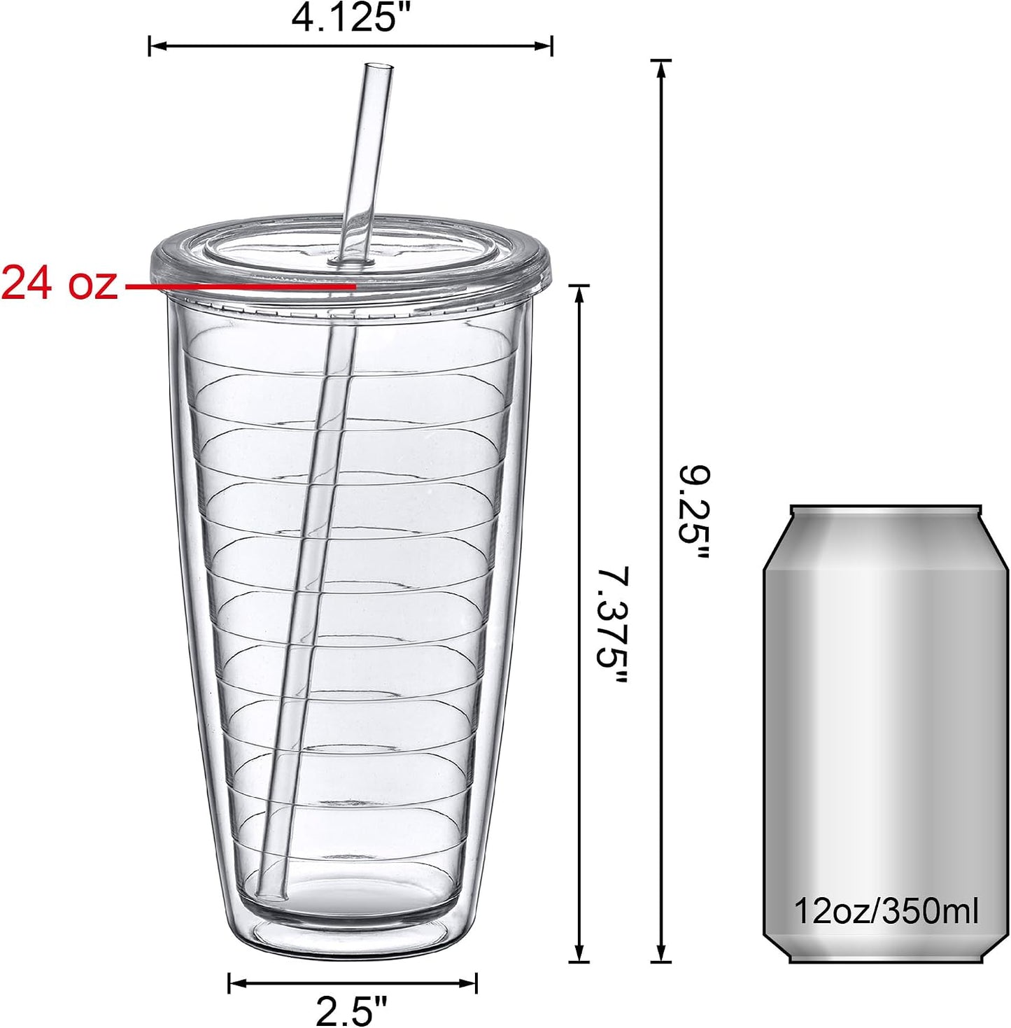 Alaska On-the-Go - 24-Ounce Insulated Plastic Tumblers with Lid and Straw (Set of 4), Double-Wall Travel Tumblers, All-Clear Drinking Glasses, BPA-Free, Shatter-Proof, Dishwasher-Safe