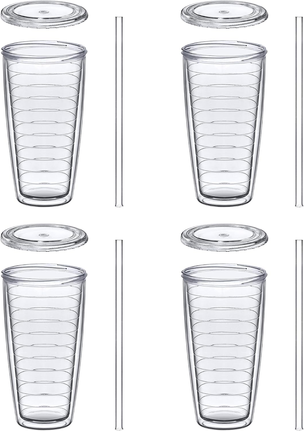 Alaska On-the-Go - 24-Ounce Insulated Plastic Tumblers with Lid and Straw (Set of 4), Double-Wall Travel Tumblers, All-Clear Drinking Glasses, BPA-Free, Shatter-Proof, Dishwasher-Safe