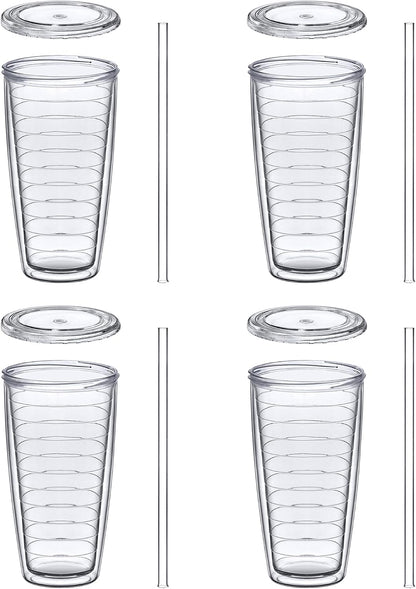 Alaska On-the-Go - 24-Ounce Insulated Plastic Tumblers with Lid and Straw (Set of 4), Double-Wall Travel Tumblers, All-Clear Drinking Glasses, BPA-Free, Shatter-Proof, Dishwasher-Safe