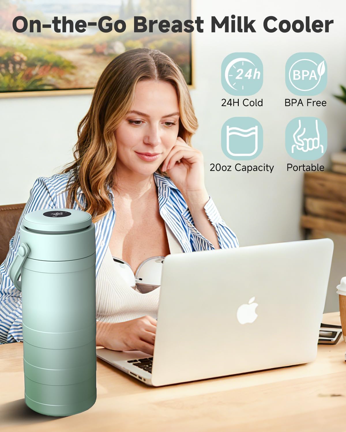 Portable Breast Milk Cooler with Temp Display, 20oz Breast Milk Cooler Travel Bag, 360° All-Round Breastfeeding Essentials Keeps Milk Fresh for 24 Hours, for Mom and Dad