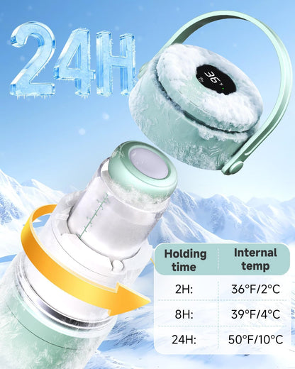 Portable Breast Milk Cooler with Temp Display, 20oz Breast Milk Cooler Travel Bag, 360° All-Round Breastfeeding Essentials Keeps Milk Fresh for 24 Hours, for Mom and Dad