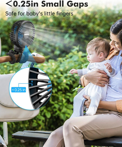 FRIZCOL Stroller Fan for Baby - Portable Fans Rechargeable - Battery Operated Fan(Use for 24Hrs) - Fan for Handheld/Clip On/Car Seat/Desk/Camping