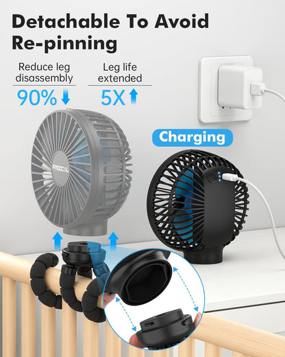 FRIZCOL Stroller Fan for Baby - Portable Fans Rechargeable - Battery Operated Fan(Use for 24Hrs) - Fan for Handheld/Clip On/Car Seat/Desk/Camping