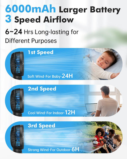 FRIZCOL Stroller Fan for Baby - Portable Fans Rechargeable - Battery Operated Fan(Use for 24Hrs) - Fan for Handheld/Clip On/Car Seat/Desk/Camping