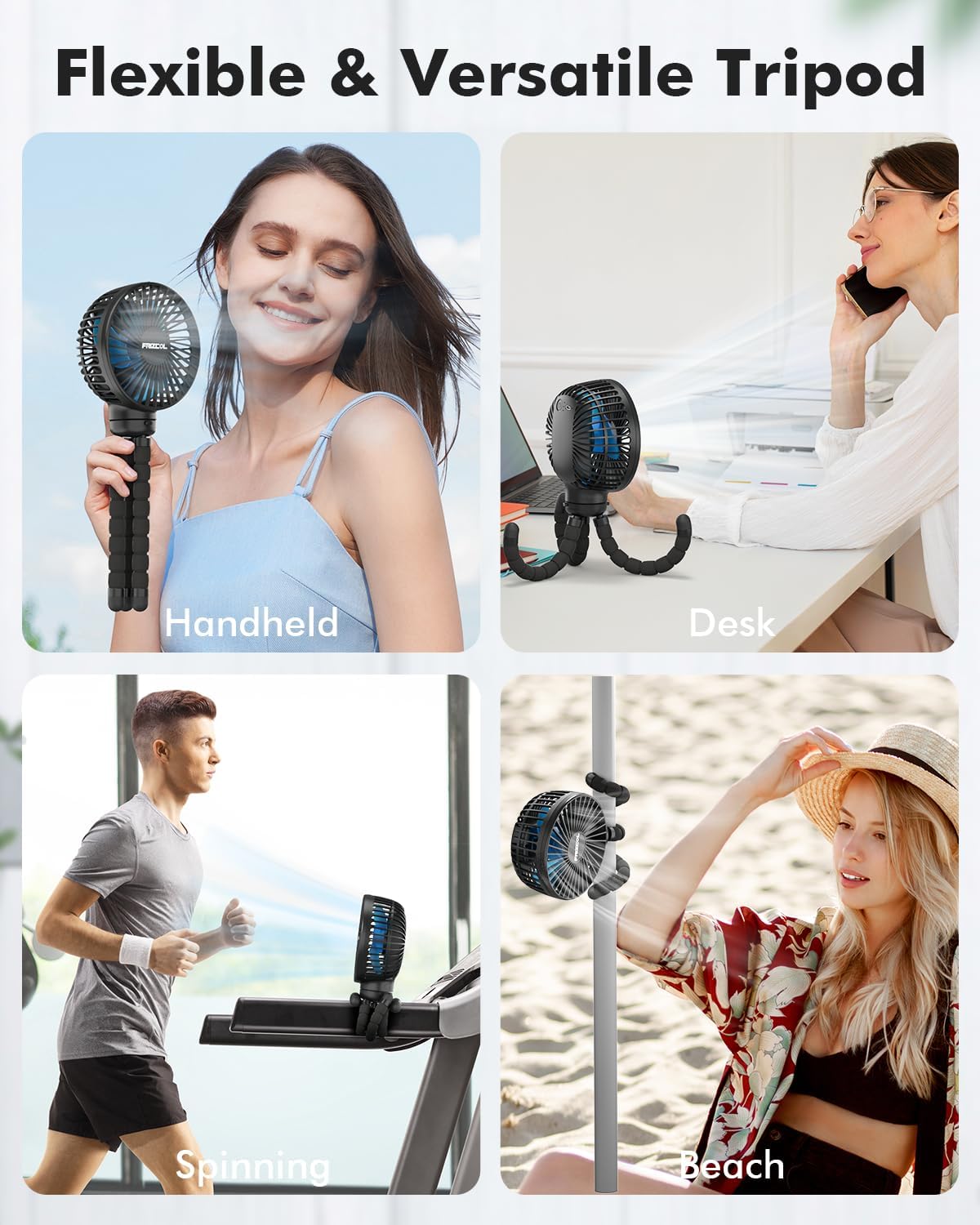 FRIZCOL Stroller Fan for Baby - Portable Fans Rechargeable - Battery Operated Fan(Use for 24Hrs) - Fan for Handheld/Clip On/Car Seat/Desk/Camping