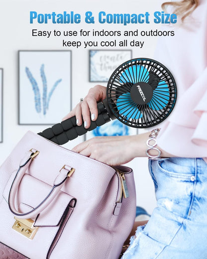 FRIZCOL Stroller Fan for Baby - Portable Fans Rechargeable - Battery Operated Fan(Use for 24Hrs) - Fan for Handheld/Clip On/Car Seat/Desk/Camping