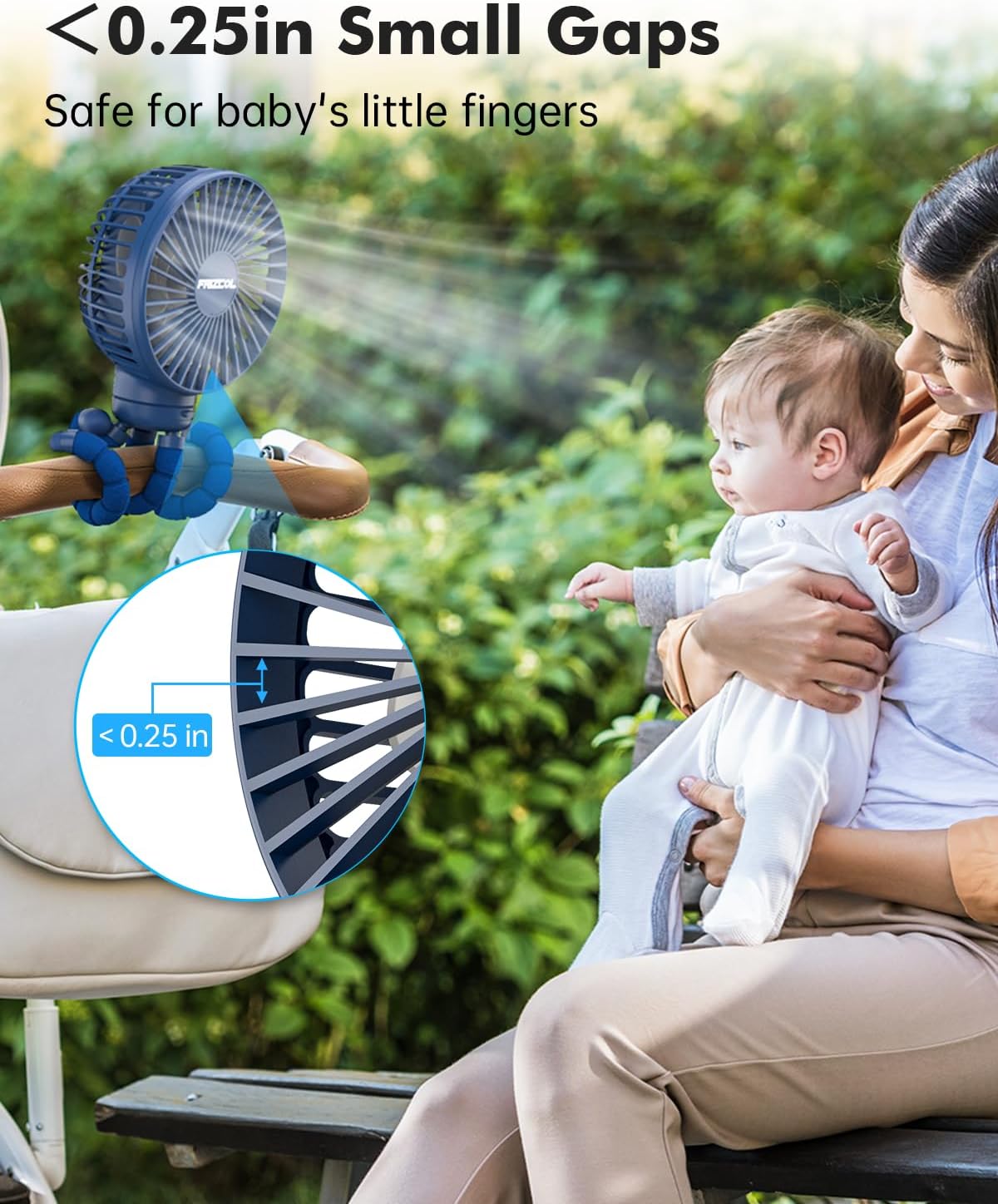 FRIZCOL Stroller Fan for Baby - Portable Fans Rechargeable - Battery Operated Fan(Use for 24Hrs) - Fan for Handheld/Clip On/Car Seat/Desk/Camping