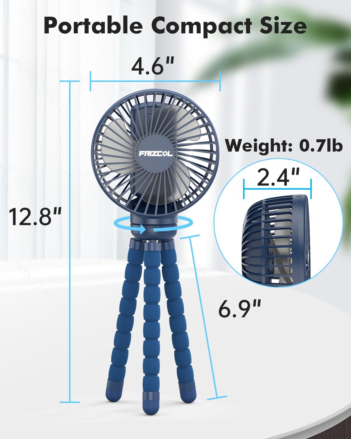 FRIZCOL Stroller Fan for Baby - Portable Fans Rechargeable - Battery Operated Fan(Use for 24Hrs) - Fan for Handheld/Clip On/Car Seat/Desk/Camping