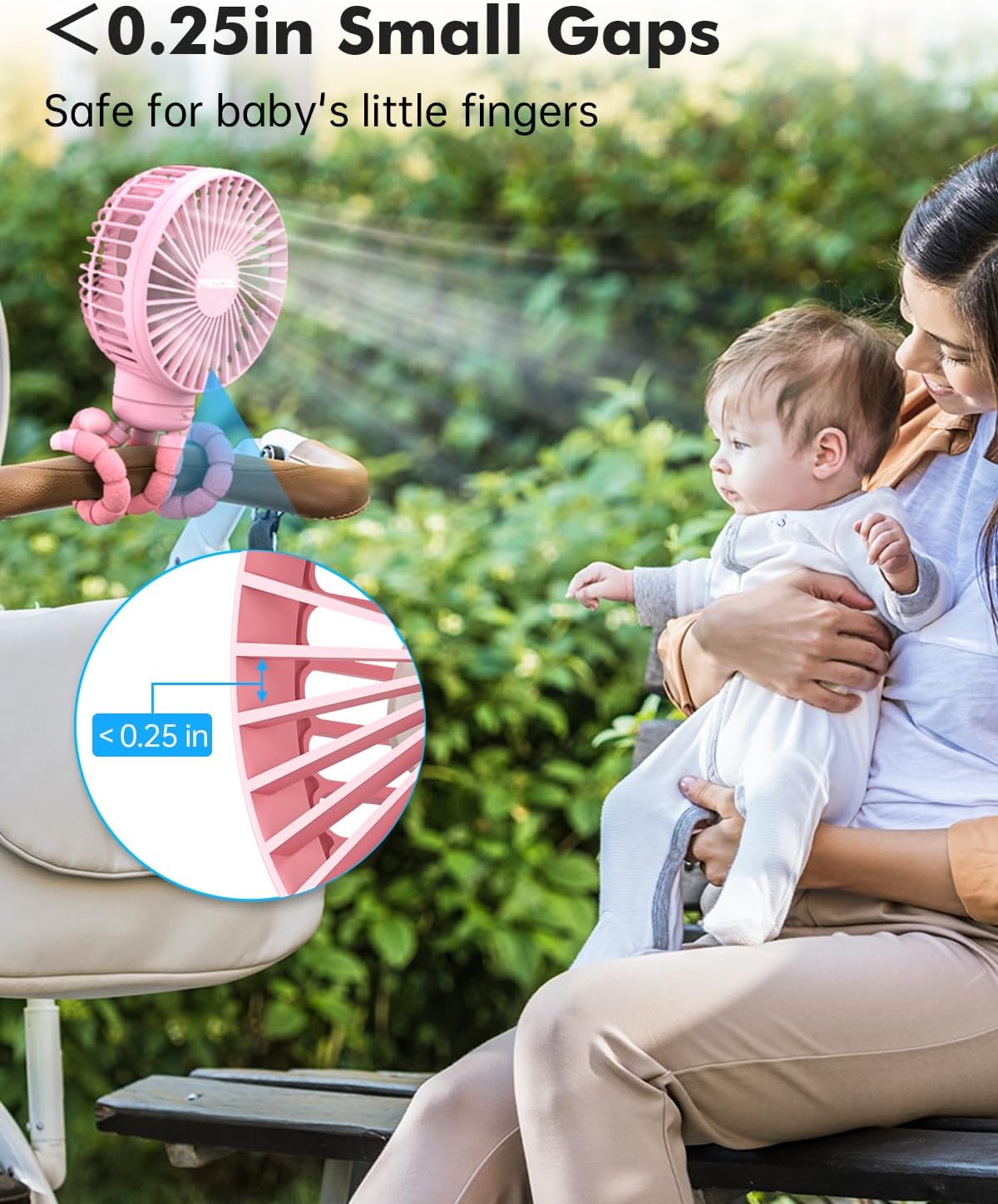 FRIZCOL Stroller Fan for Baby - Portable Fans Rechargeable - Battery Operated Fan(Use for 24Hrs) - Fan for Handheld/Clip On/Car Seat/Desk/Camping