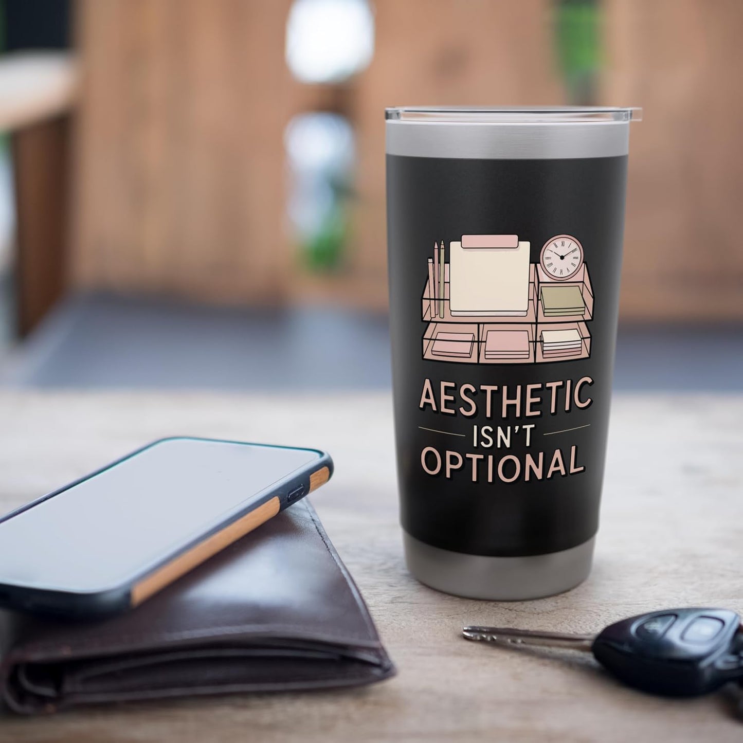 Aesthetic Isn't Optional Funny Desk Organizer Humor Stainless Steel Insulated Tumbler