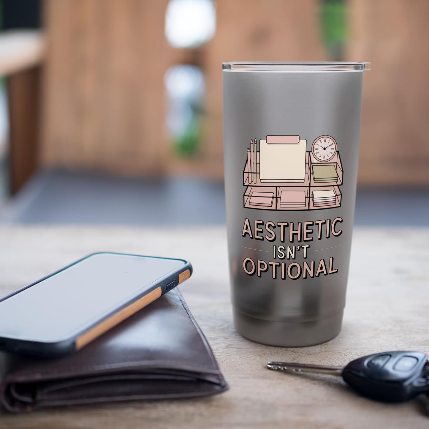 Aesthetic Isn't Optional Funny Desk Organizer Humor Stainless Steel Insulated Tumbler