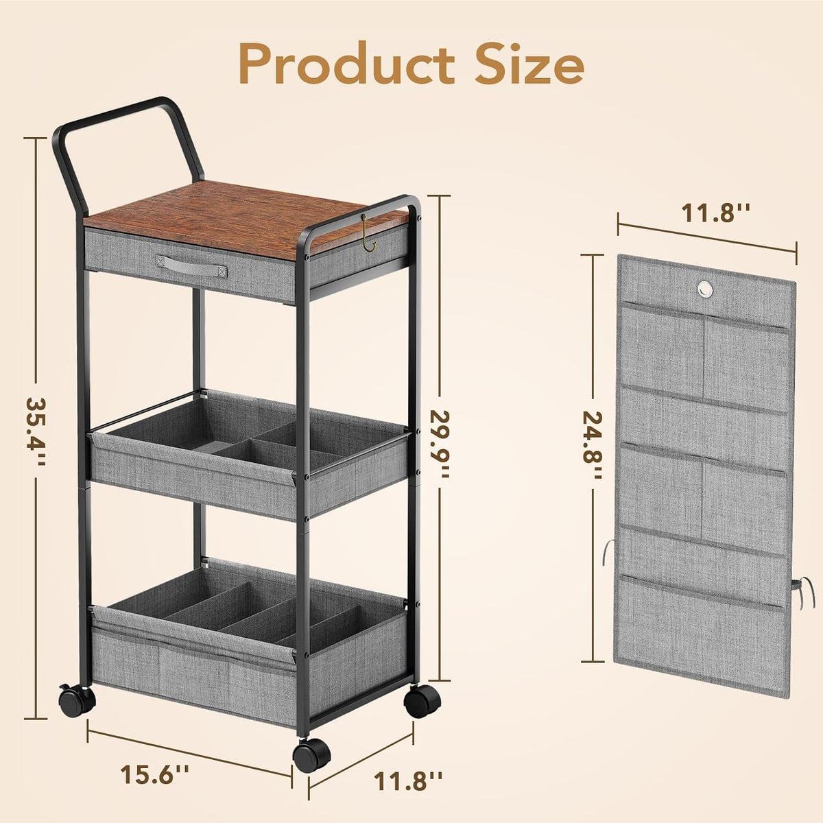 3in1 Diaper Caddy Organizer - Diaper Caddy & Rolling Diaper Cart for Nursery and Baby Essentials, Multi-Function Utility Cart for Bedroom and Bathroom(Gray Hanger&Pocket)