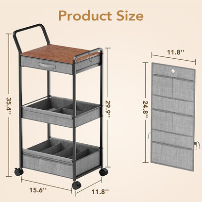 3in1 Diaper Caddy Organizer - Diaper Caddy & Rolling Diaper Cart for Nursery and Baby Essentials, Multi-Function Utility Cart for Bedroom and Bathroom(Gray Hanger&Pocket)