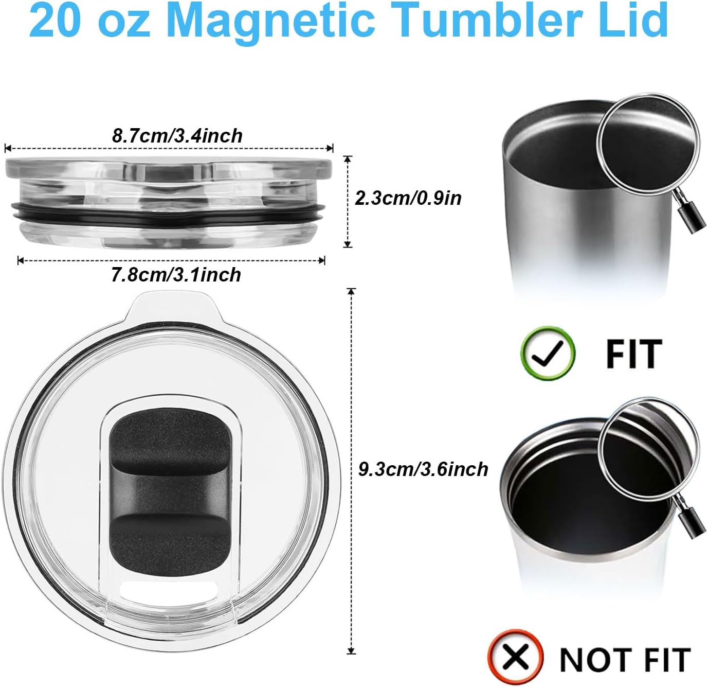 20 oz Tumbler Lids for Yeti, 3 Pack 20oz Magnetic Tumbler Lids, Spill Proof Replacement Slider Cup Lid for YETI 20oz Tumbler, 10oz & 24oz Mug and 10oz Lowball, BPA Free