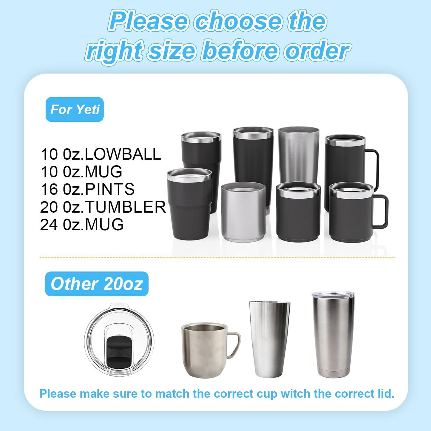 20 oz Tumbler Lids for Yeti, 3 Pack 20oz Magnetic Tumbler Lids, Spill Proof Replacement Slider Cup Lid for YETI 20oz Tumbler, 10oz & 24oz Mug and 10oz Lowball, BPA Free