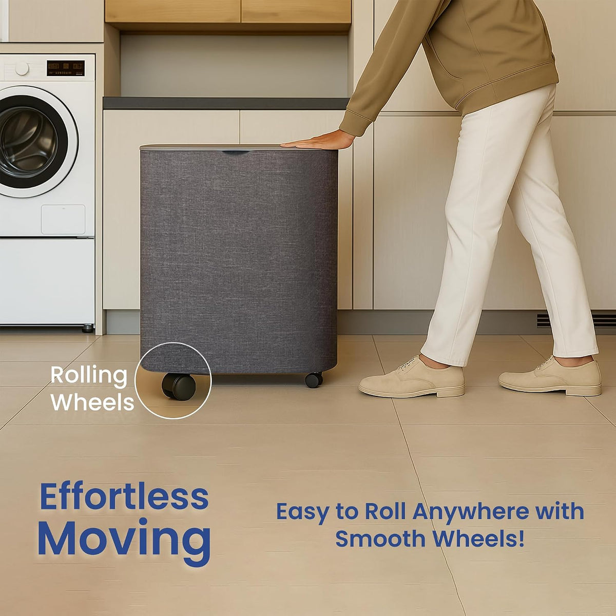Dual Section 90L Laundry Basket with Wheels and Lid – Tall divided Double Laundry Hamper with 2 Removable Washable Bags, Large Laundry Sorter for Easy Clothes Separation
